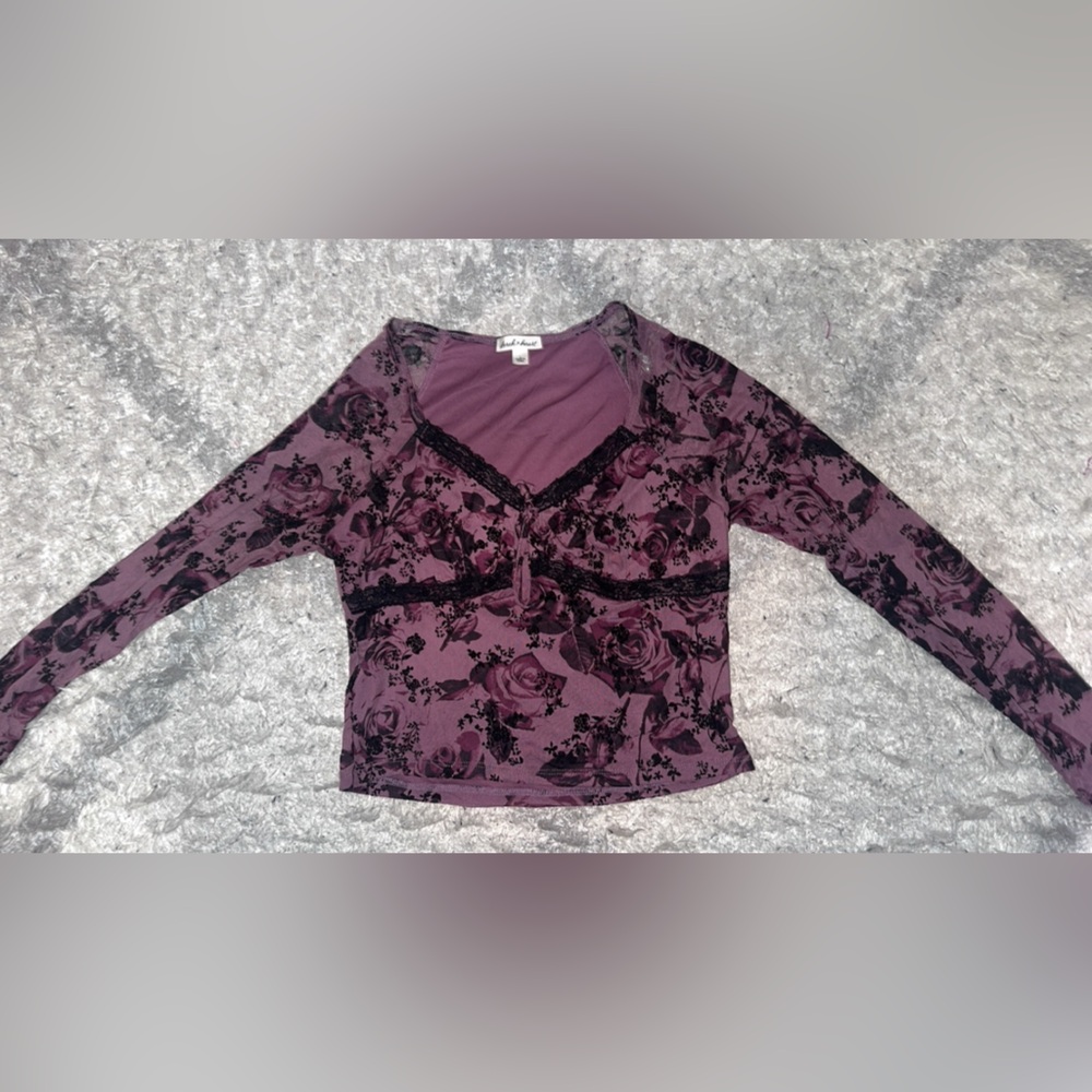Derek Heart Floral Lace Long Sleeve Top